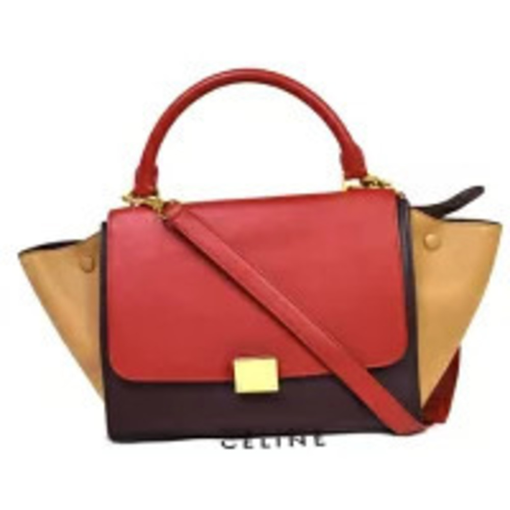 Celine Trapeze Handbag Shoulder Bag Red Brown Leather